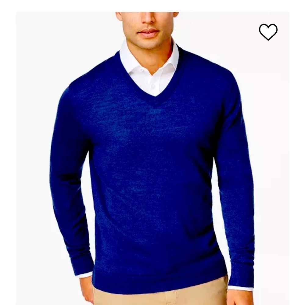 Men's Solid V-Neck Cotten Blend Sweater, Created for Macy's. Size S